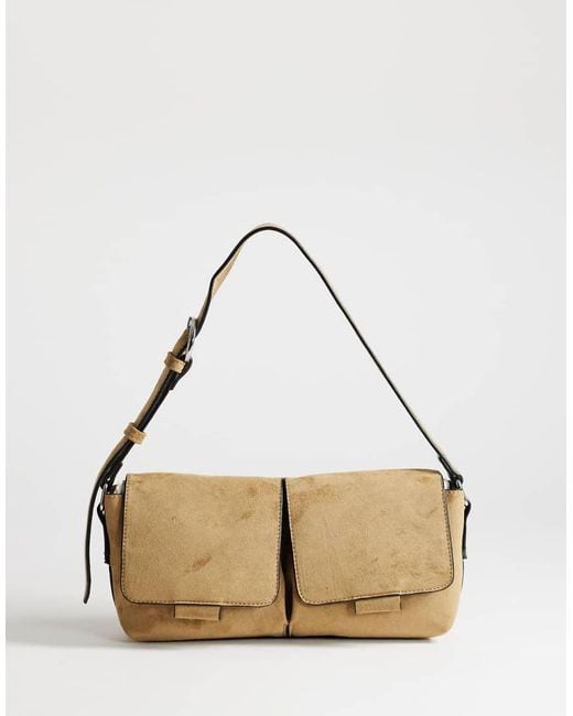 TOPSHOP Natural Joanie Small Suedette Shoulder Bag With Front Pockets