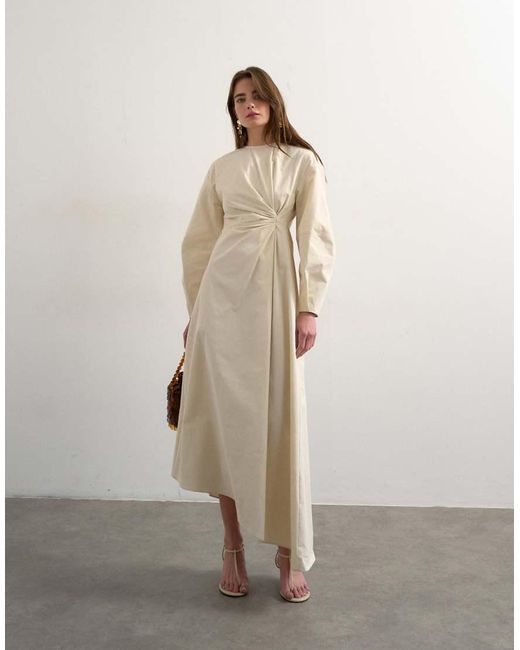 TOPSHOP Natural Knot Detail Midi Dress With Asymmetric Hem