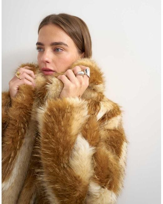 TOPSHOP Brown Faux Fur Mid Length Coat