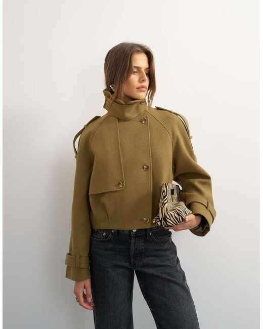 TOPSHOP Natural Cropped Wool Blend Trench