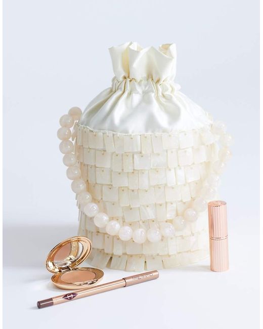 TOPSHOP White Georgie Small Embellished Grab Bucket Bag