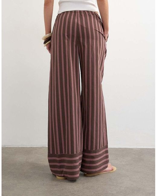 TOPSHOP Brown Stripe Tie Waist Wide Leg Trouser