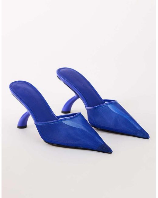 TOPSHOP Blue Alessio Angular Heel Pointed Court Shoe