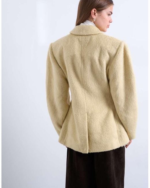 TOPSHOP Natural Brushed Ovoid Sleeve Cinched Waist Blazer Coat
