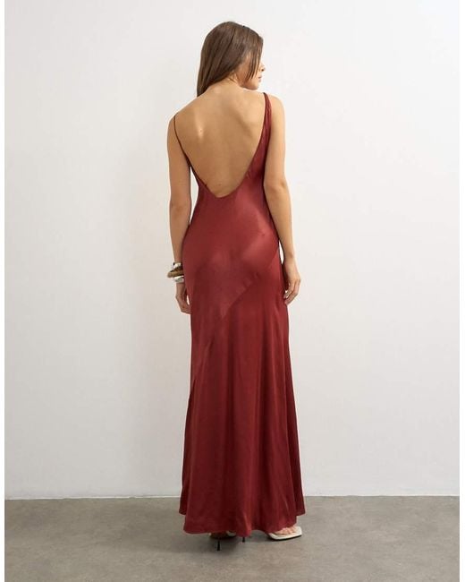 TOPSHOP Red Satin Bias Halter Neck Open Scoop Back Maxi Dress