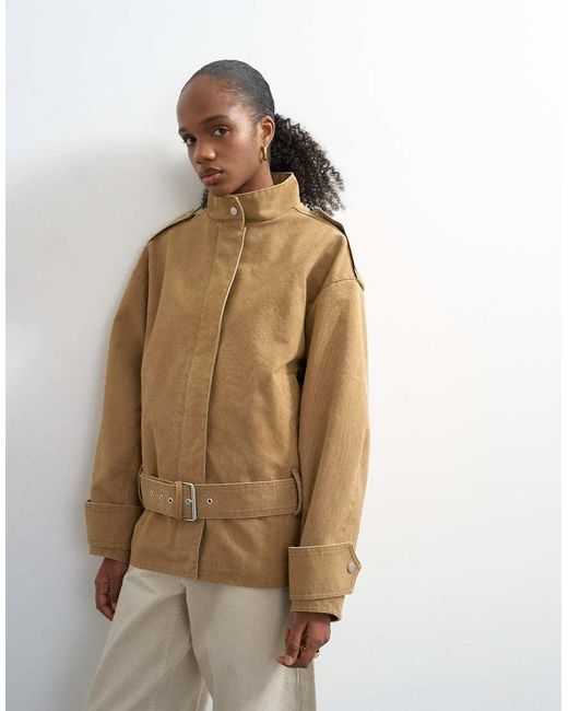 TOPSHOP Natural Short Cotton Belted Bomber Jacket