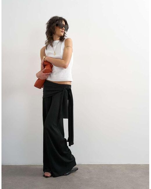 TOPSHOP White Plisse Wrap Scarf Detail Trousers