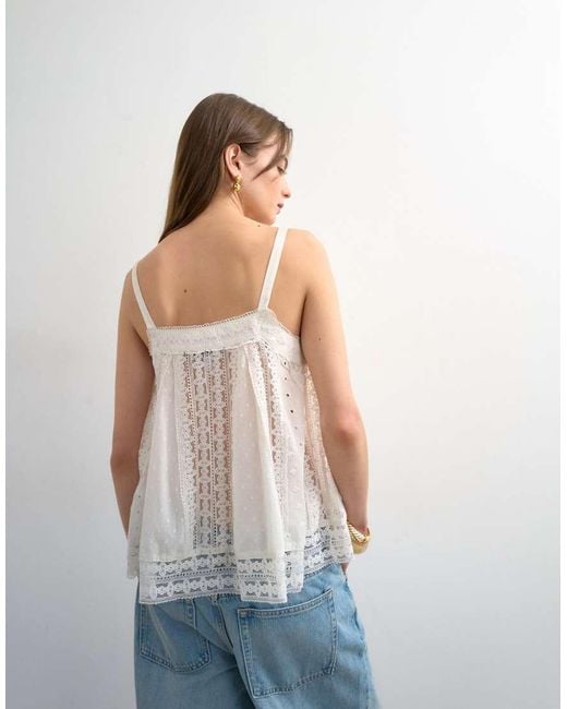 TOPSHOP Blue Broderie And Lace Top