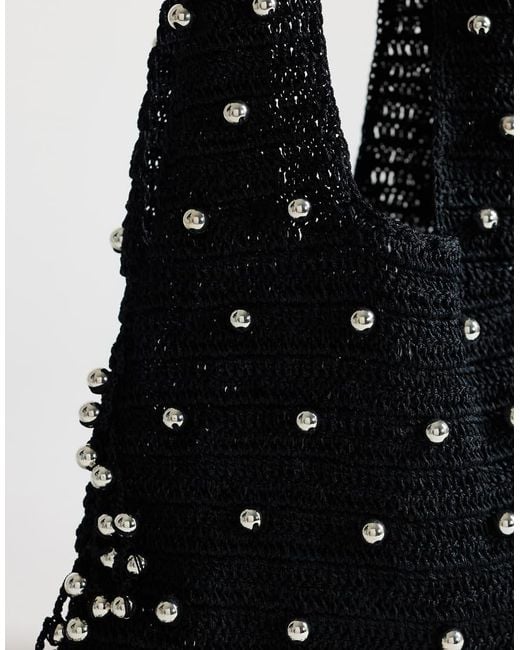 TOPSHOP Black Molly Medium Woven Beaded Bag