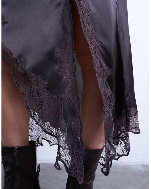 TOPSHOP Multicolor Satin And Lace Mix Hanky Hem Midi Skirt