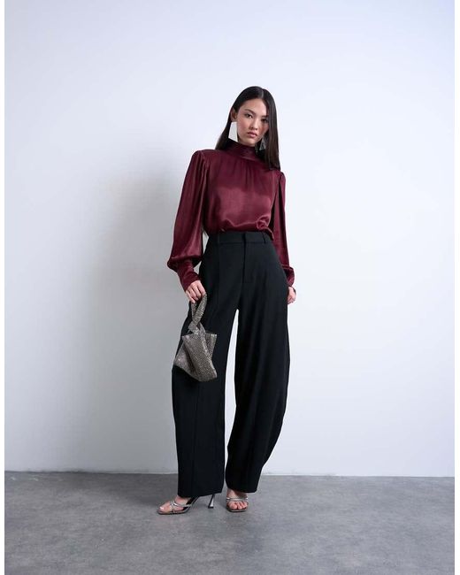 TOPSHOP Red Satin Scarf Blouse