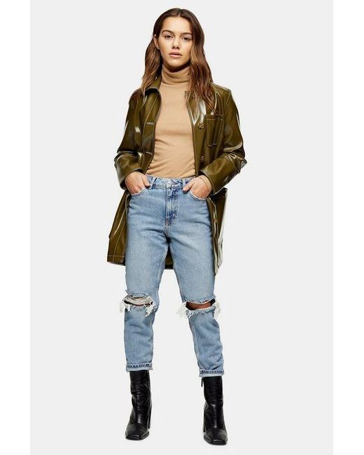 bleach stone rip mom tapered jeans