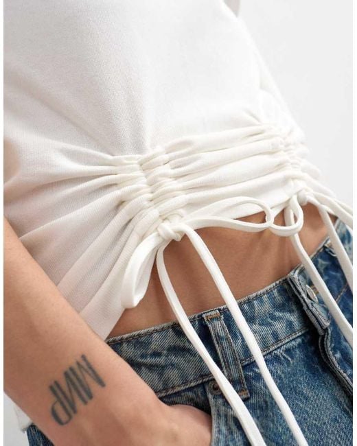 TOPSHOP White Drawstring Detail T-shirt