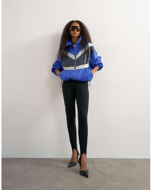 TOPSHOP Blue Colour Block Leather Look Track Jacket
