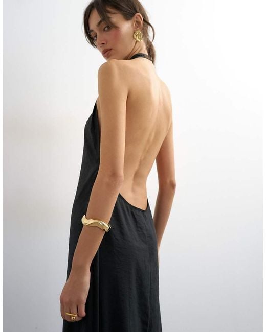 TOPSHOP White Soft Touch Cupro Halter Neck Low Back Maxi Dress