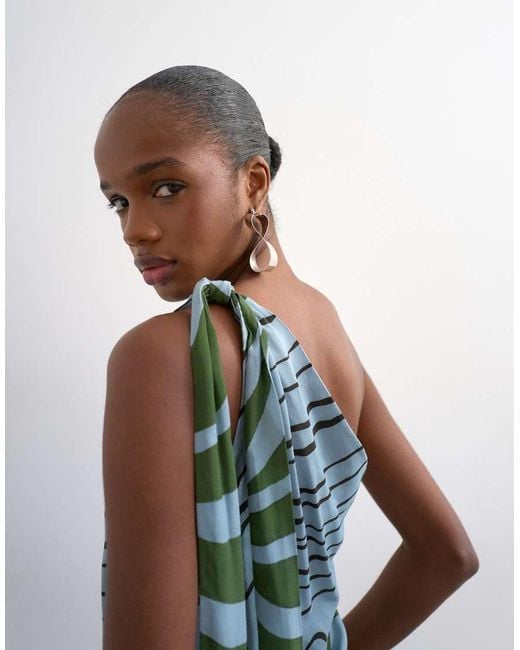 TOPSHOP Blue Co Ord Scarf Print One Shoulder Top