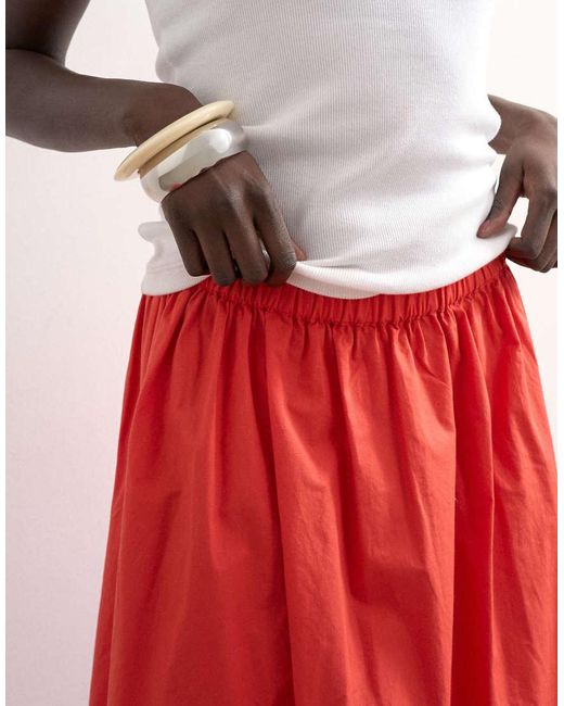 TOPSHOP Red Lace Hem Full Circle Maxi Skirt