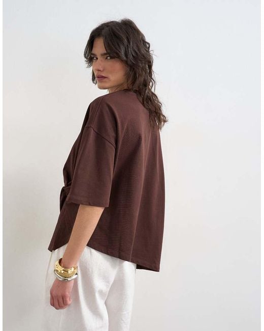 TOPSHOP Brown Knot Twist T-shirt