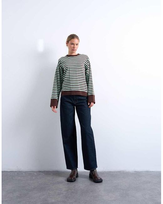 TOPSHOP White Stripe Oversized Deep Cuff Sweat