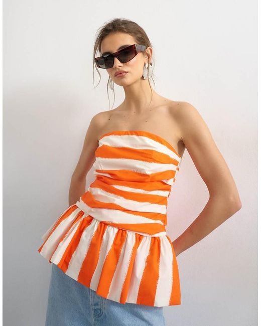 TOPSHOP White Gathered Bust Bandeau With Peplum Hem