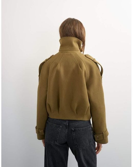 TOPSHOP Natural Cropped Wool Blend Trench