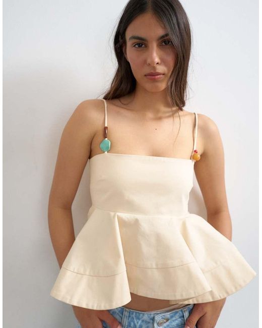 TOPSHOP White Beaded Strap Full Hem Top