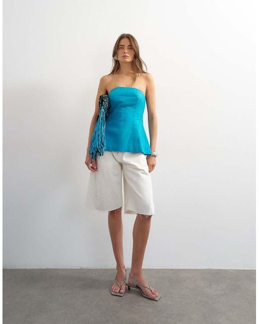 TOPSHOP Blue Fitted Tailored Bandeau