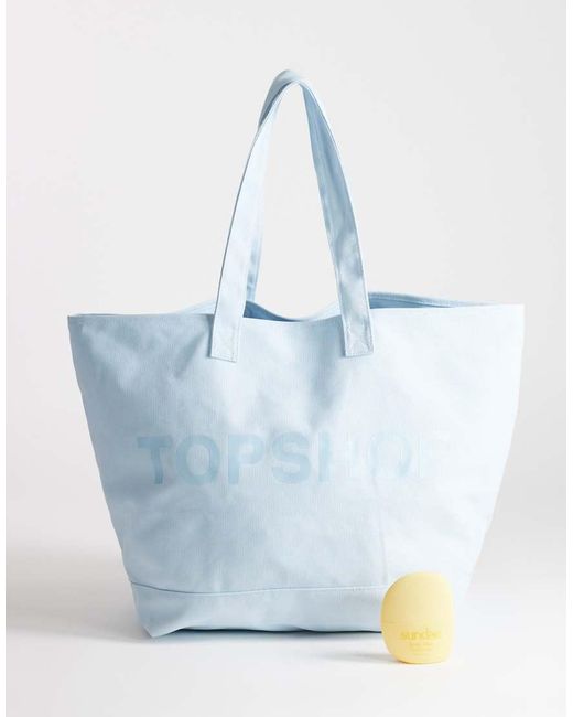 TOPSHOP Blue Large Canvas Tote Bag