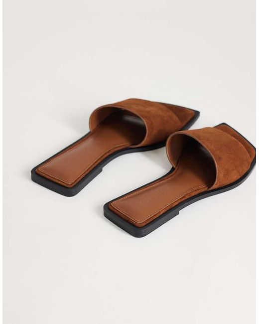 TOPSHOP Brown Sara Real Suede Mule Flat Sandal
