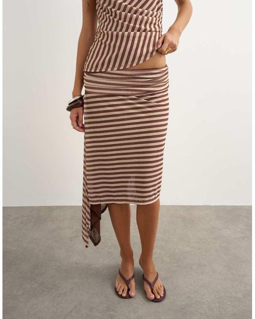 TOPSHOP Brown Stripe Asymmetric Skirt