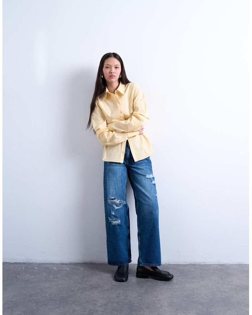 TOPSHOP Blue Mid Rise Cinch Jean With Knee Rip