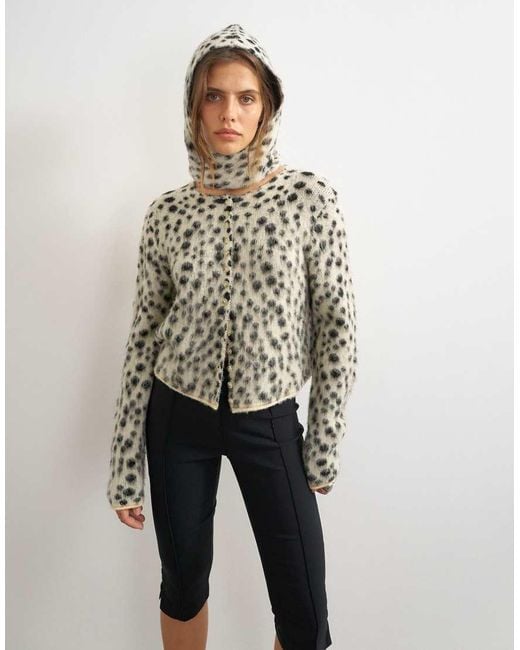 TOPSHOP Gray Knitted Scarf Cardigan With Wool Look