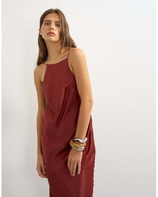 TOPSHOP Red Satin Bias Halter Neck Open Scoop Back Maxi Dress