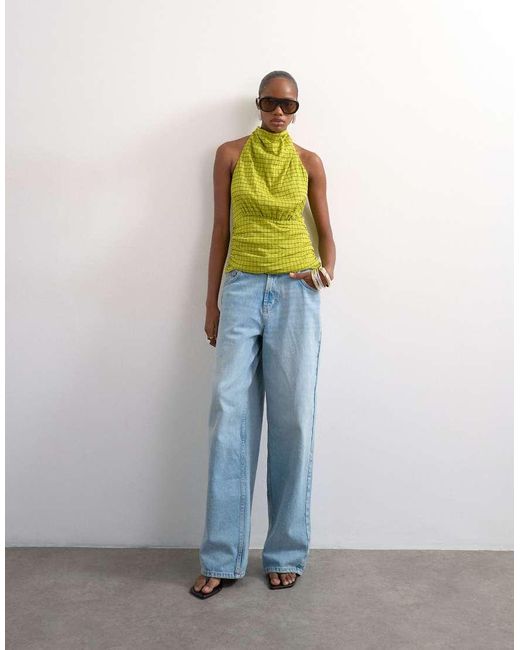 TOPSHOP Green Soft Funnel Halter Neck Top