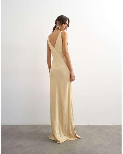 TOPSHOP Natural Satin Twist Strap Maxi Dress