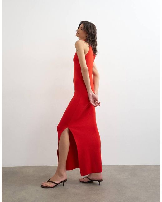 TOPSHOP Red Knitted Halter Neck Dress