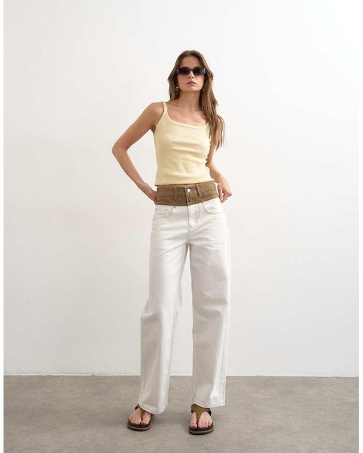 TOPSHOP White Mid Rise Loose Fit Two-toned Jeans