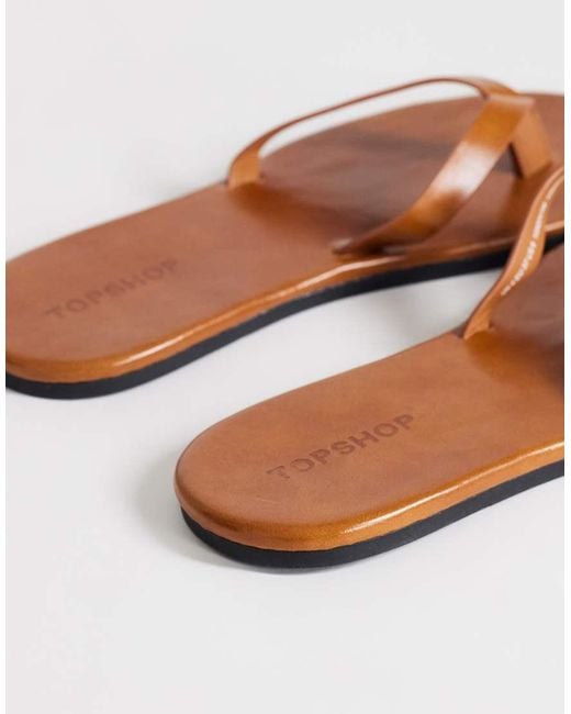 TOPSHOP Brown Sky Real Leather Toe Thong Sandal