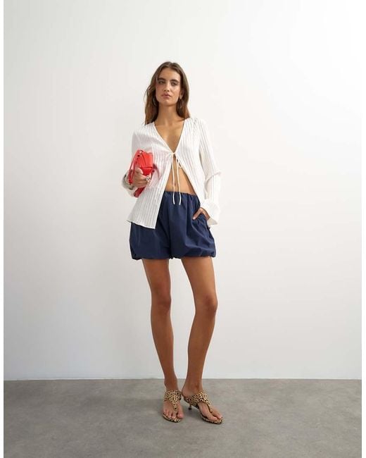 TOPSHOP Blue Techy Bubble Hem Shorts