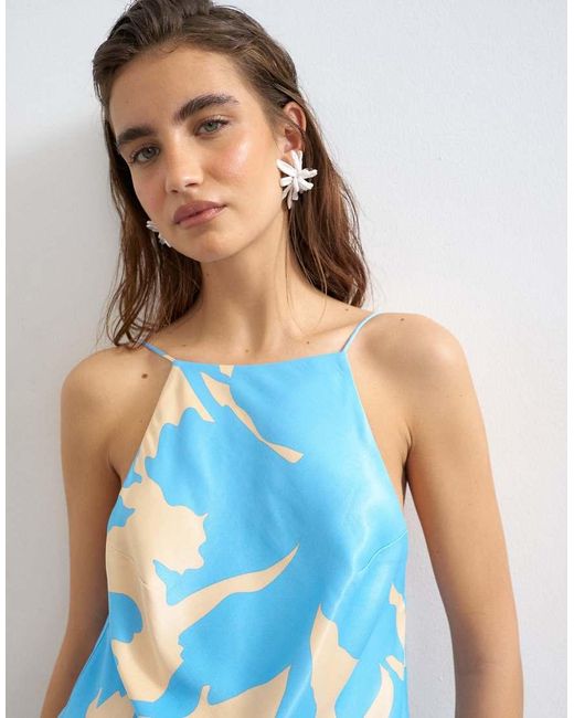TOPSHOP Blue Satin Bias Halter Neck Open Scoop Back Maxi Dress