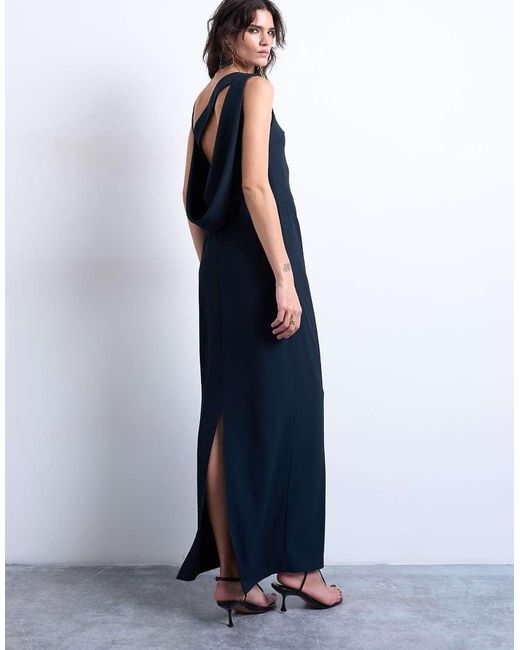 TOPSHOP Blue Slash Neck Drape Back Maxi Dress