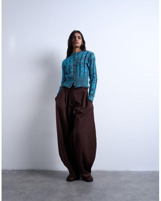 TOPSHOP Blue Knitted Chunky Cinch Waist Twist Cardigan