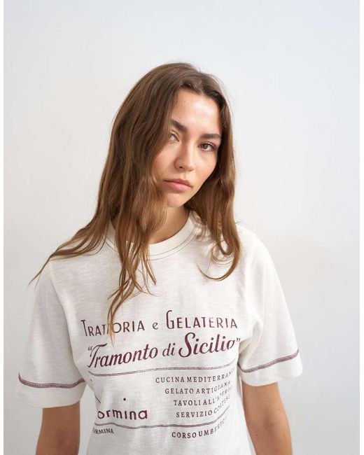 TOPSHOP White 'Tramonto Di Sicilia' Graphic Tee