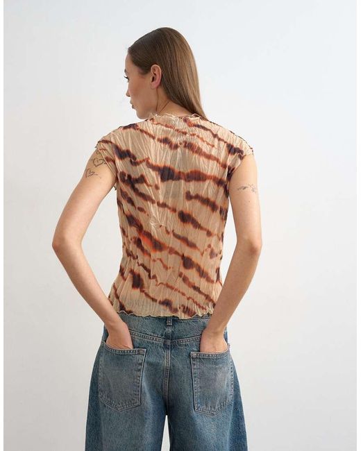 TOPSHOP Multicolor Mesh Crinkle Fitted Tee