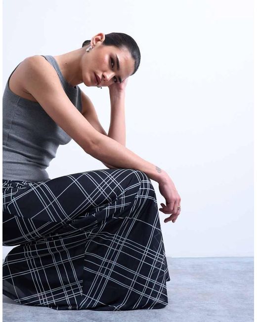 TOPSHOP Blue Check Print Maxi Skirt