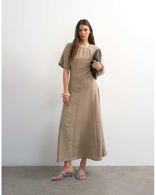 TOPSHOP Natural Cupro Dropped Waist Maxi T-Shirt Dress