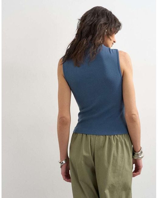 TOPSHOP Blue Asymmetric Button Detail Sleeveless