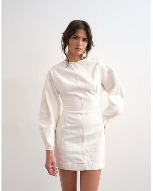 TOPSHOP White Denim Ovoid Sleeve Mini Dress