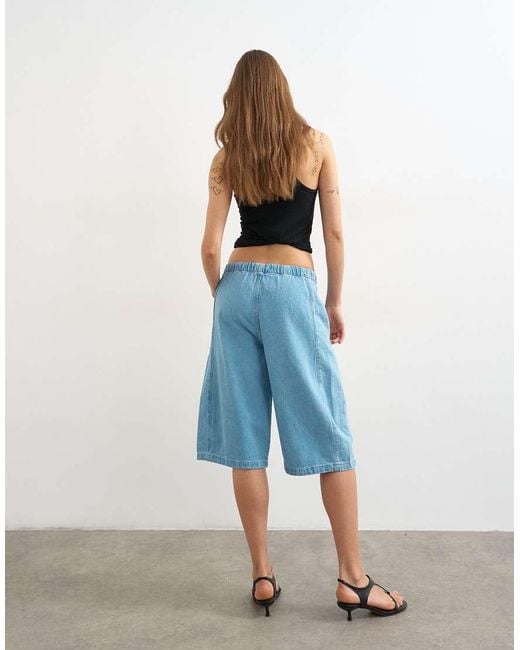 TOPSHOP Blue Denim Pull On Barrel Short