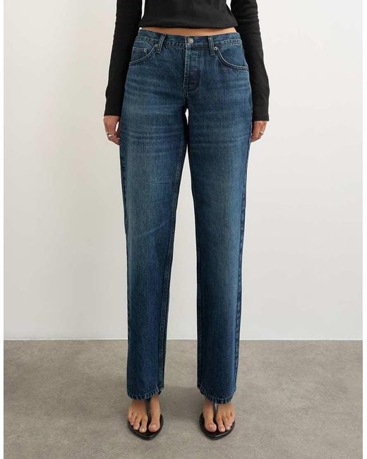 TOPSHOP Blue Ember Low Rise Relaxed Straight Leg Jeans